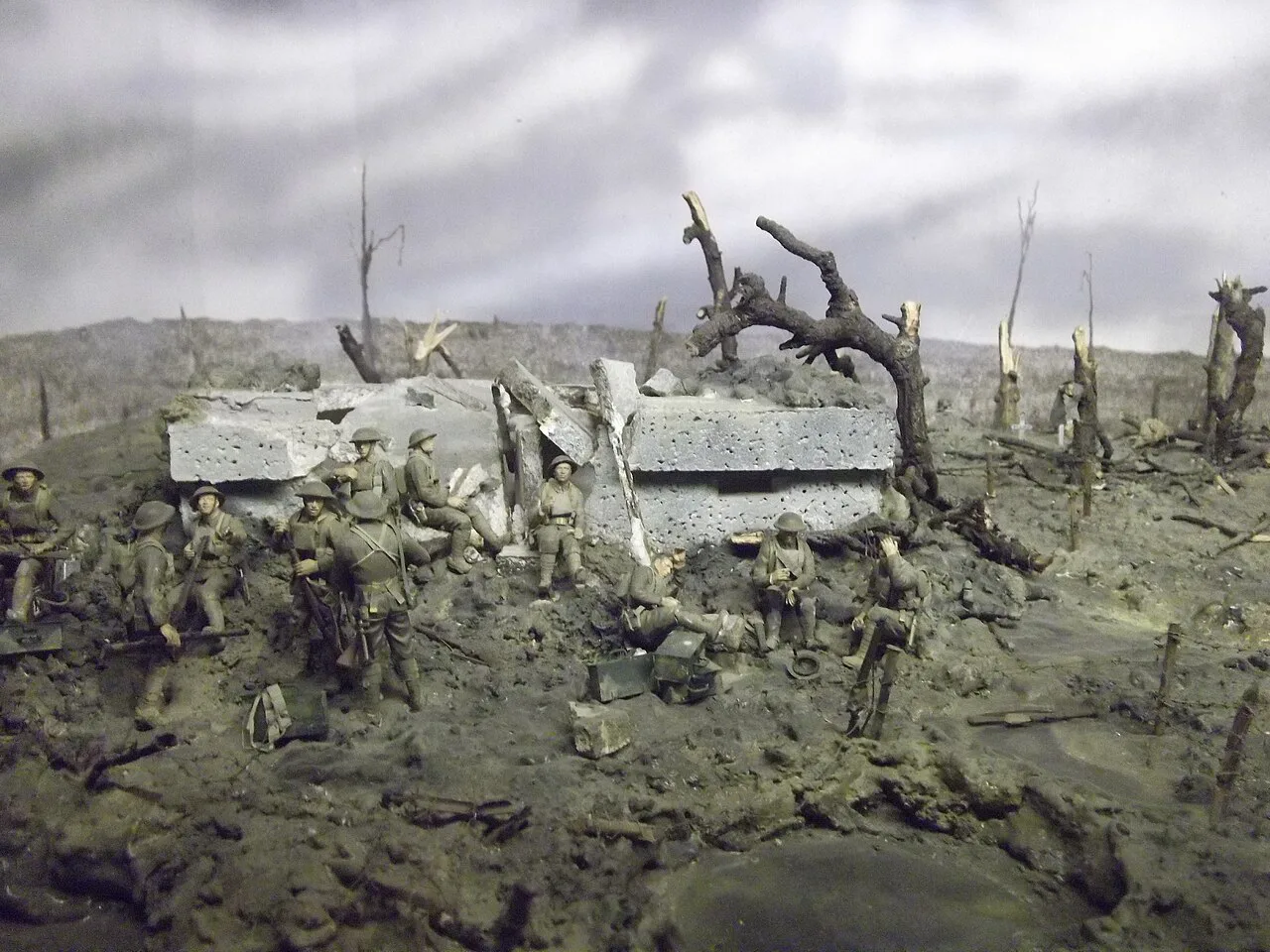 A First World War battlefield diorama in the In Flanders Fields Museum, Ypres.