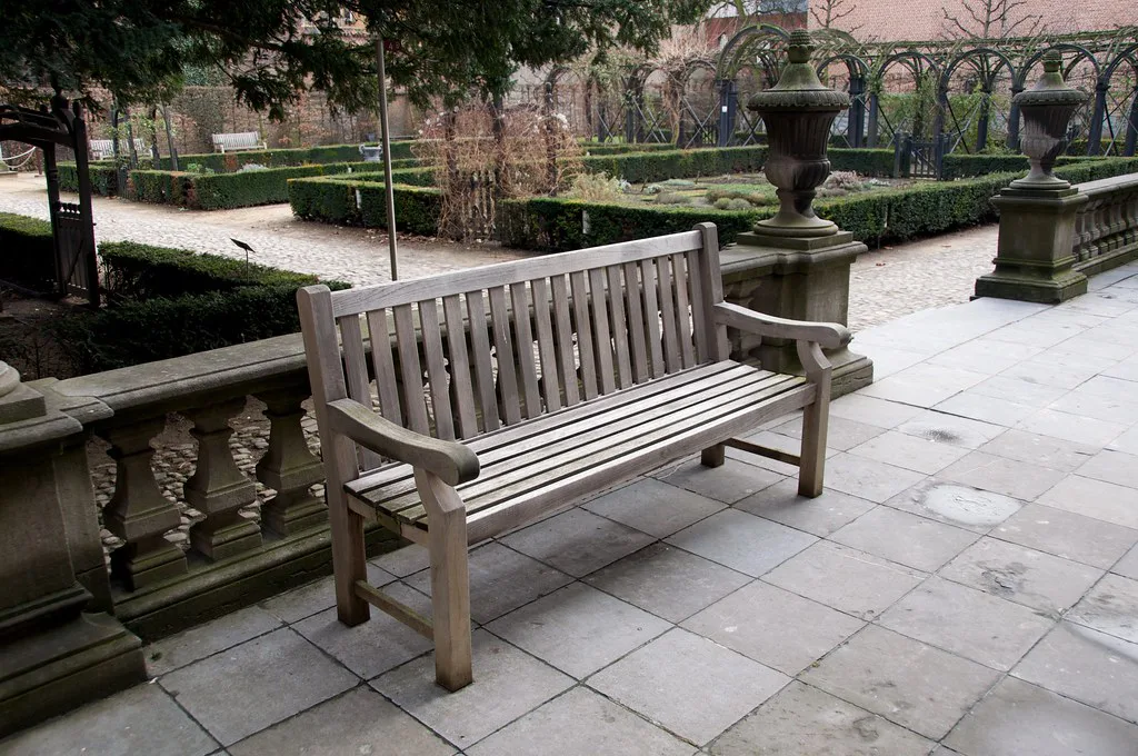 A bench in the garden of the Rubens House, Antwerp.