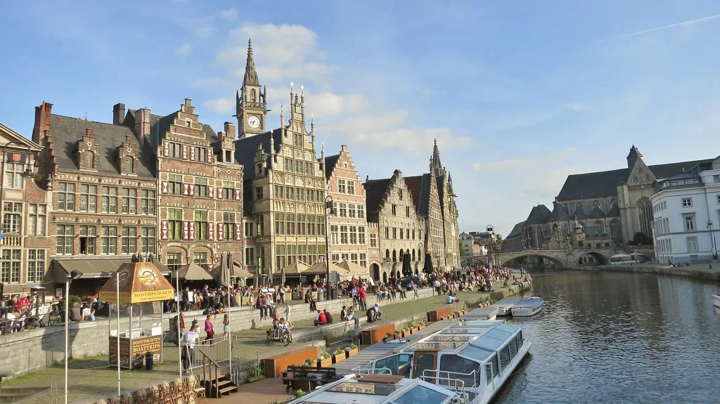 Guild houses along the Graslei waterfront in Ghent.