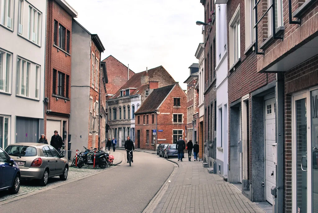 A brick-lined street in central Leuven.