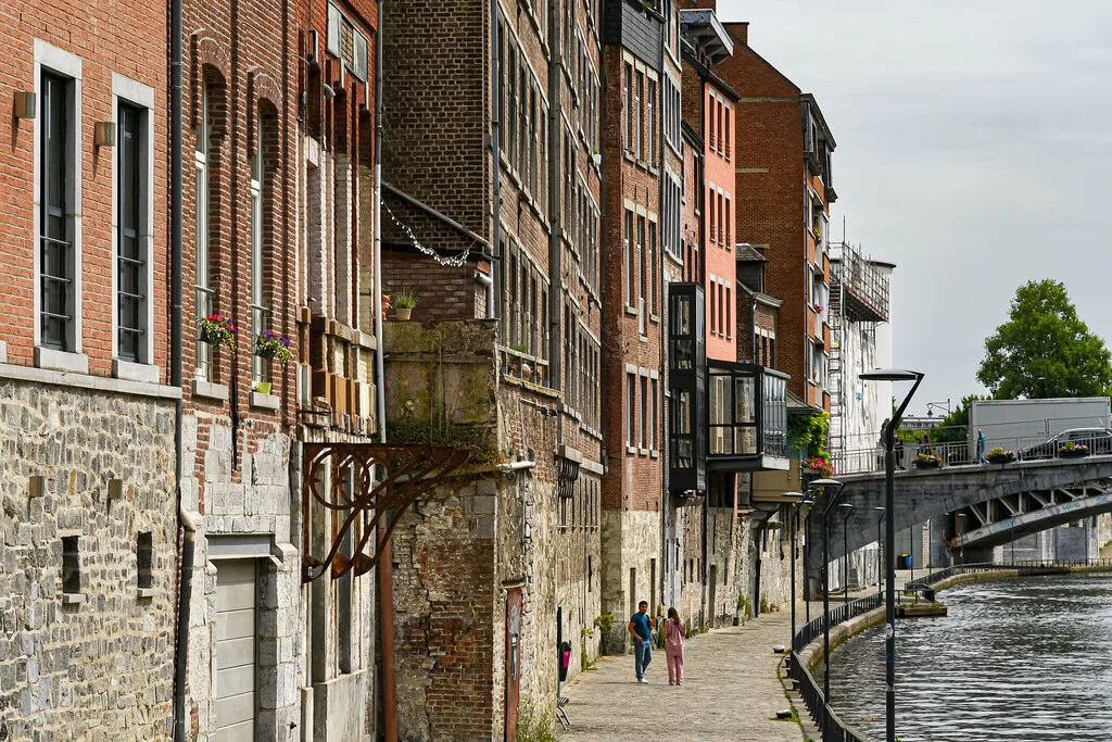 Old stone houses along the riverside in Namur.