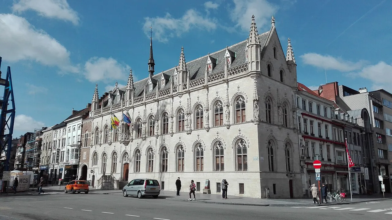 The Gothic town hall on the Grote Markt, Kortrijk.