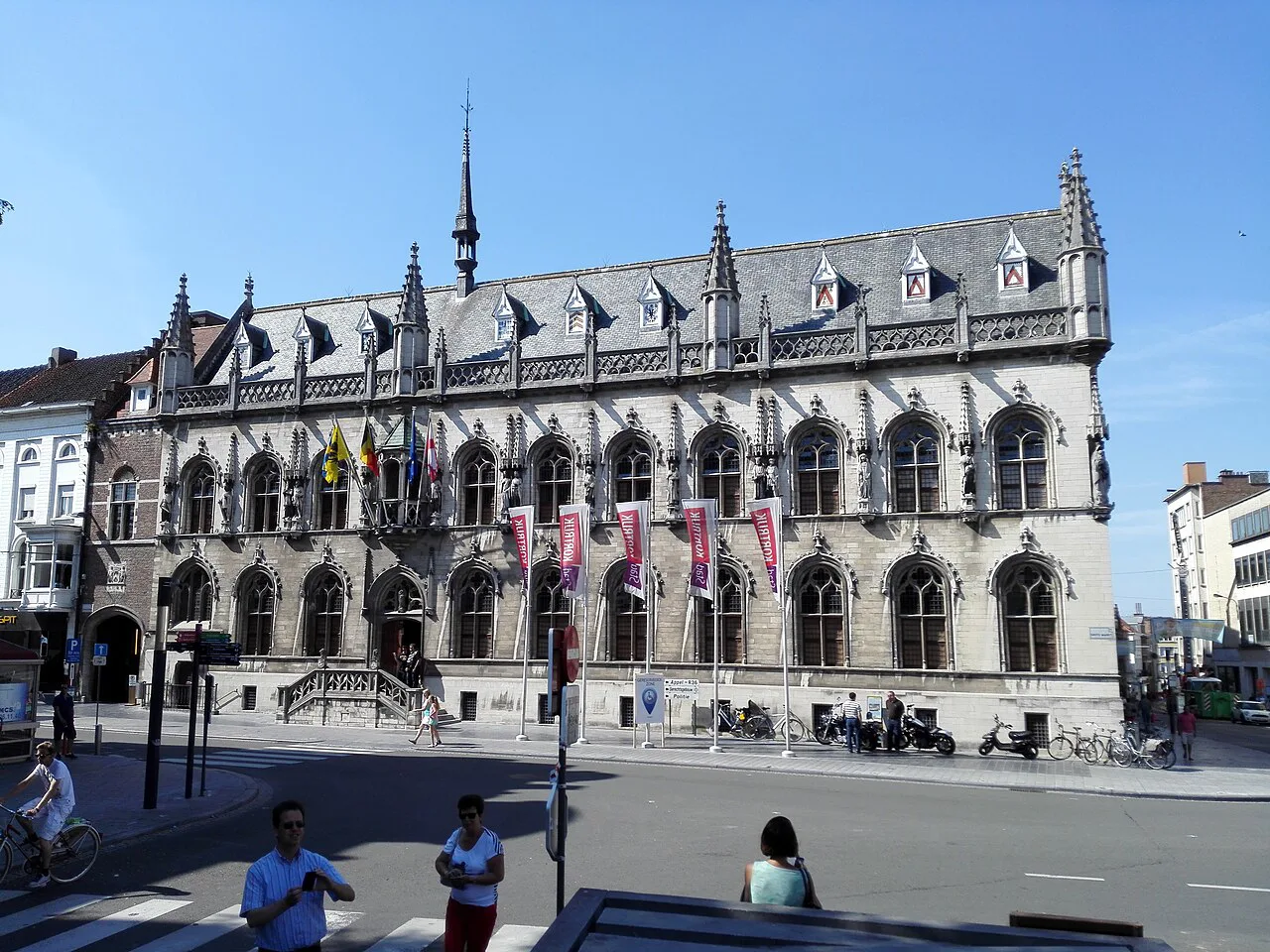 The front of Kortrijk City Hall on the Grote Markt, Kortrijk.