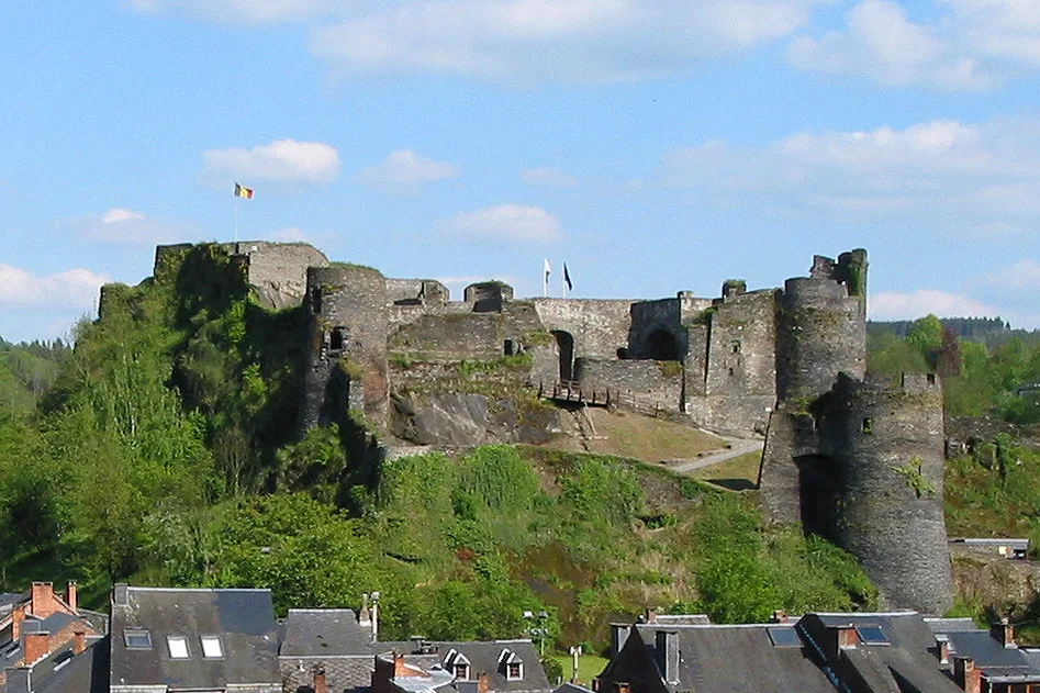 The ruins of the medieval castle on its rocky hill above La Roche-en-Ardenne.