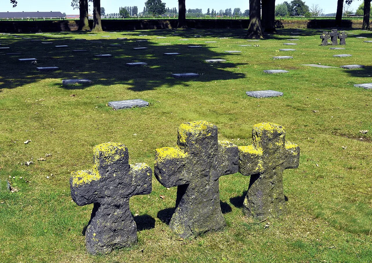 Stone crosses in the Langemark German War Cemetery, near Ypres.