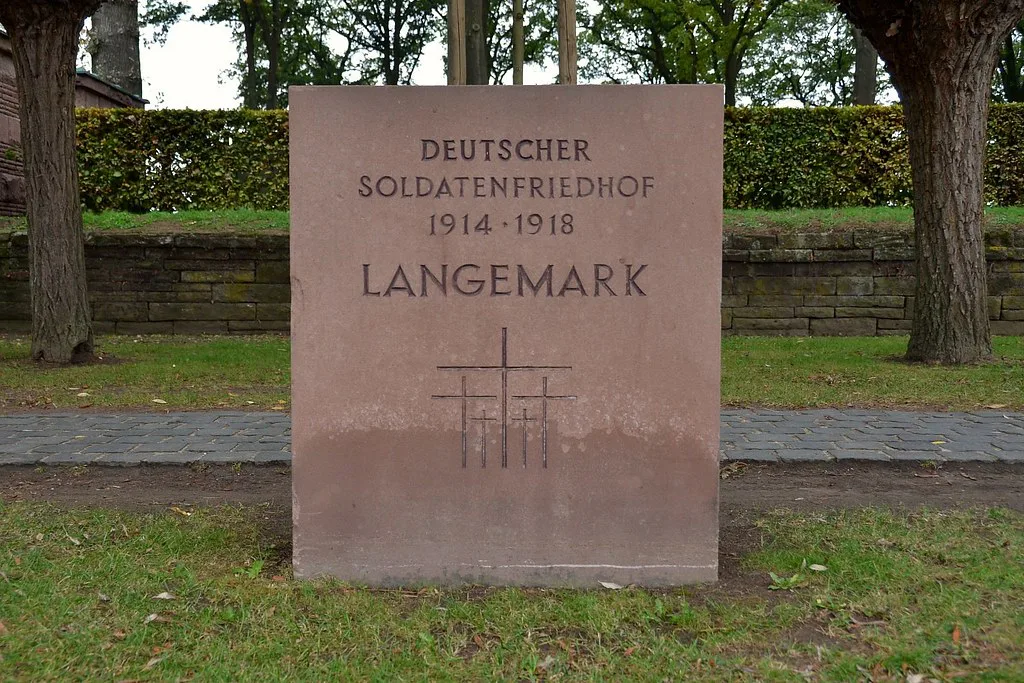 The entrance stone of the German military cemetery at Langemark.