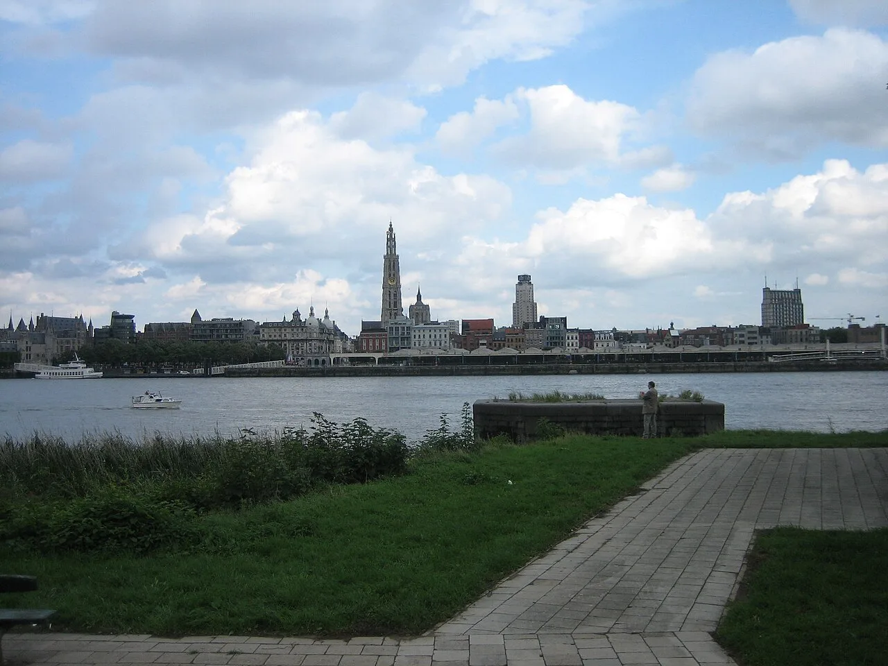 The Antwerp skyline across the Scheldt, seen from the Left Bank, Antwerp.