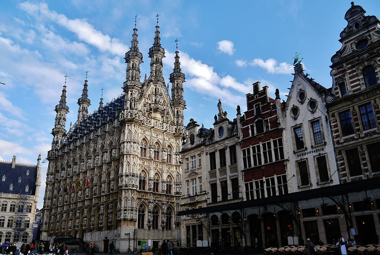 Leuven Town Hall and neighbouring houses on the Grote Markt.