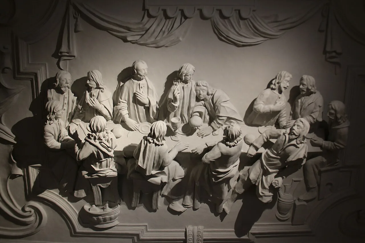 A stucco relief of the Last Supper at Park Abbey, Leuven.