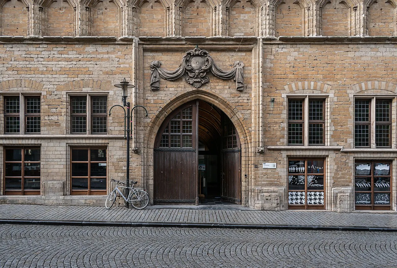The stone portal of the University Hall on the Naamsestraat, Leuven.