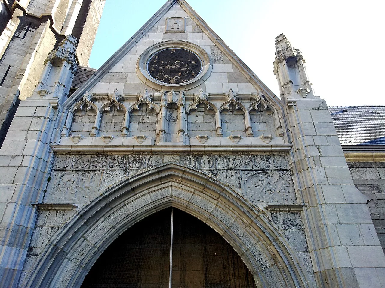 The carved Gothic portal of St Paul's Cathedral, Liège.