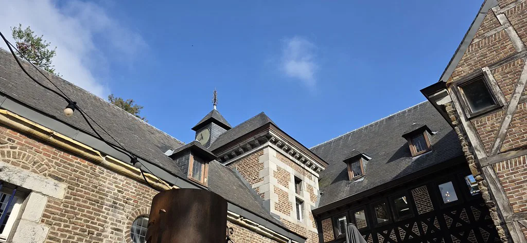 Historic façades and rooftops in central Liège.
