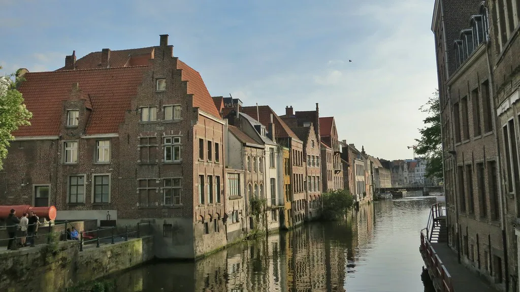 Gabled houses lining a canal in Ghent.