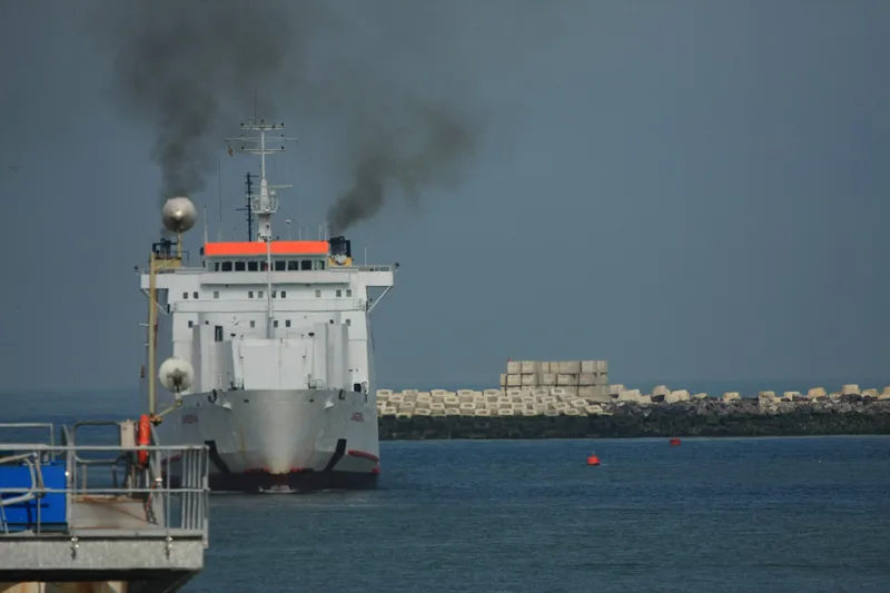A ferry entering the harbour at Ostend.