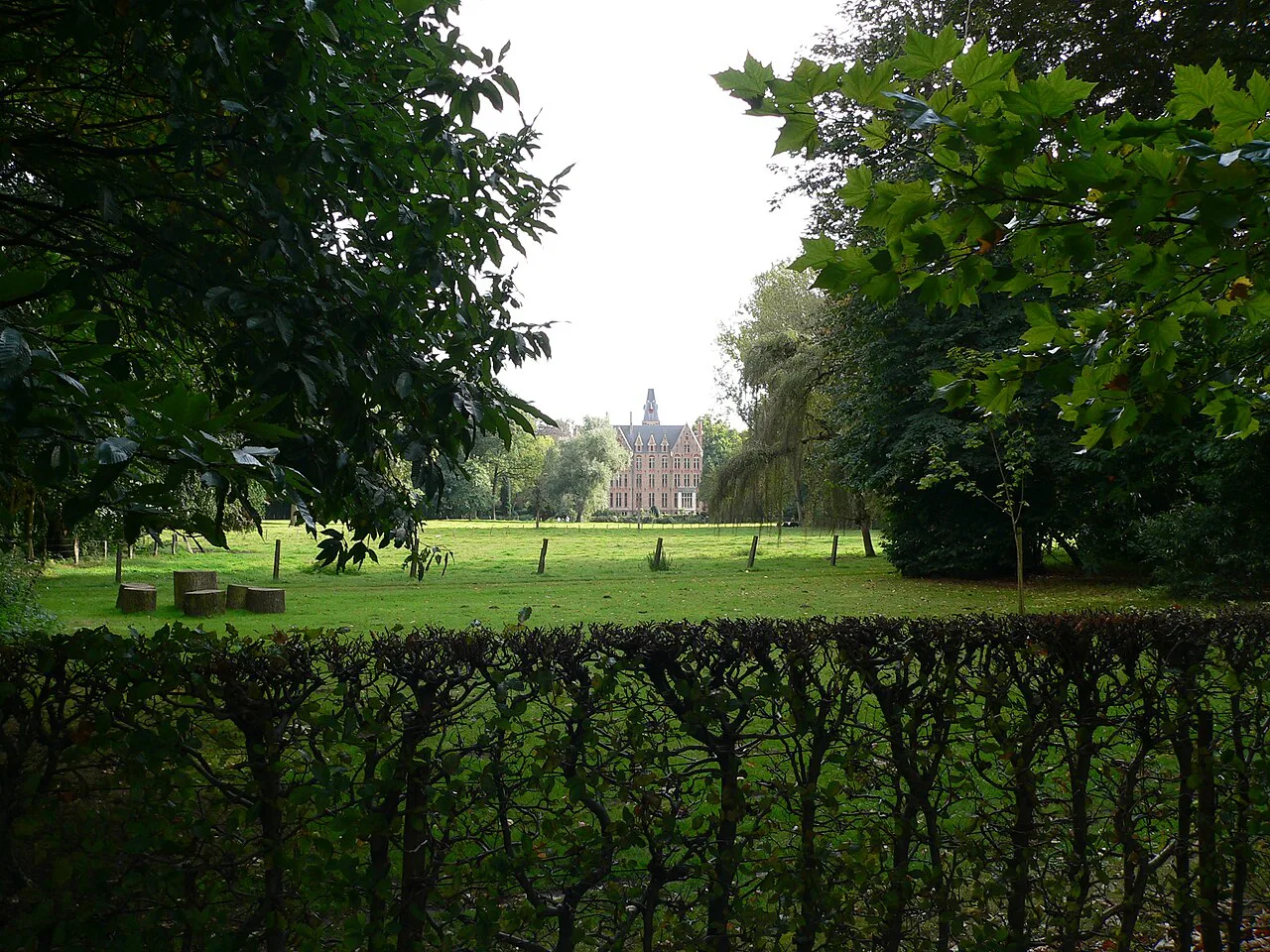Loppem Castle seen across its park from the Steenbrugsestraat, Loppem.
