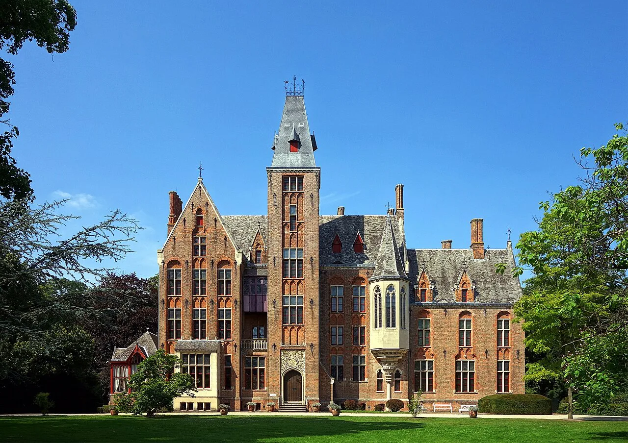 The neo-Gothic façade of Loppem Castle near Bruges.