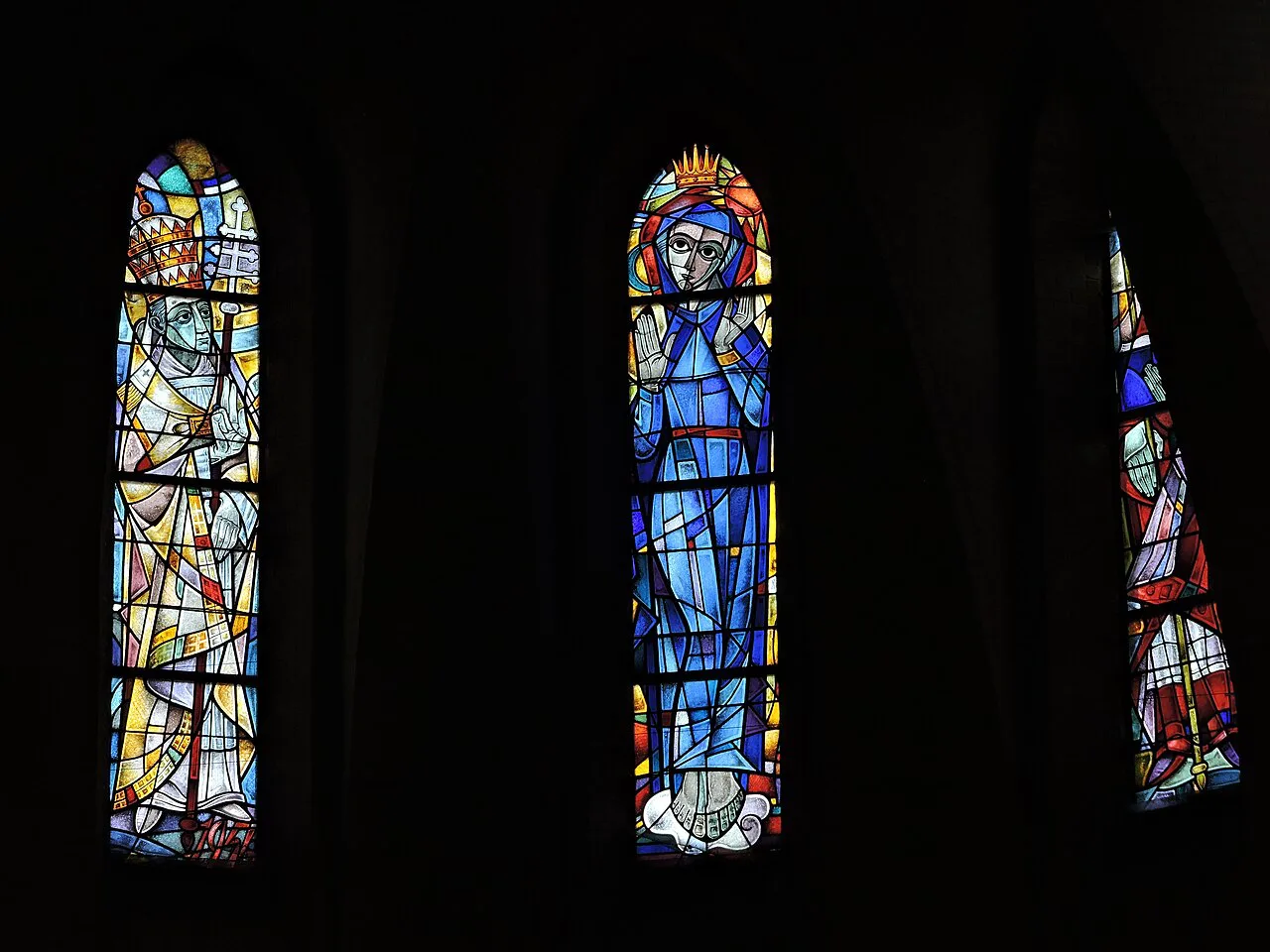 Stained-glass windows in the Onze-Lieve-Vrouw Koninginkerk, Mariakerke.