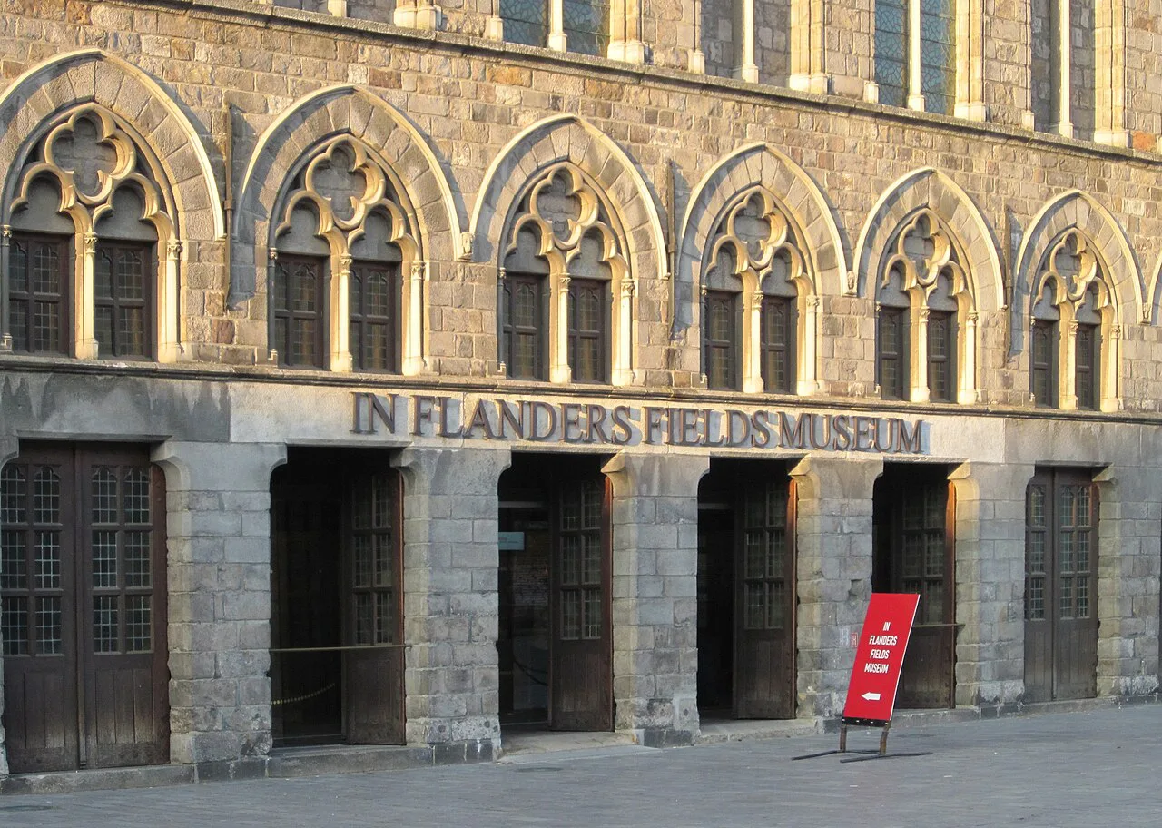 The entrance to the In Flanders Fields Museum in the Cloth Hall, Ypres.