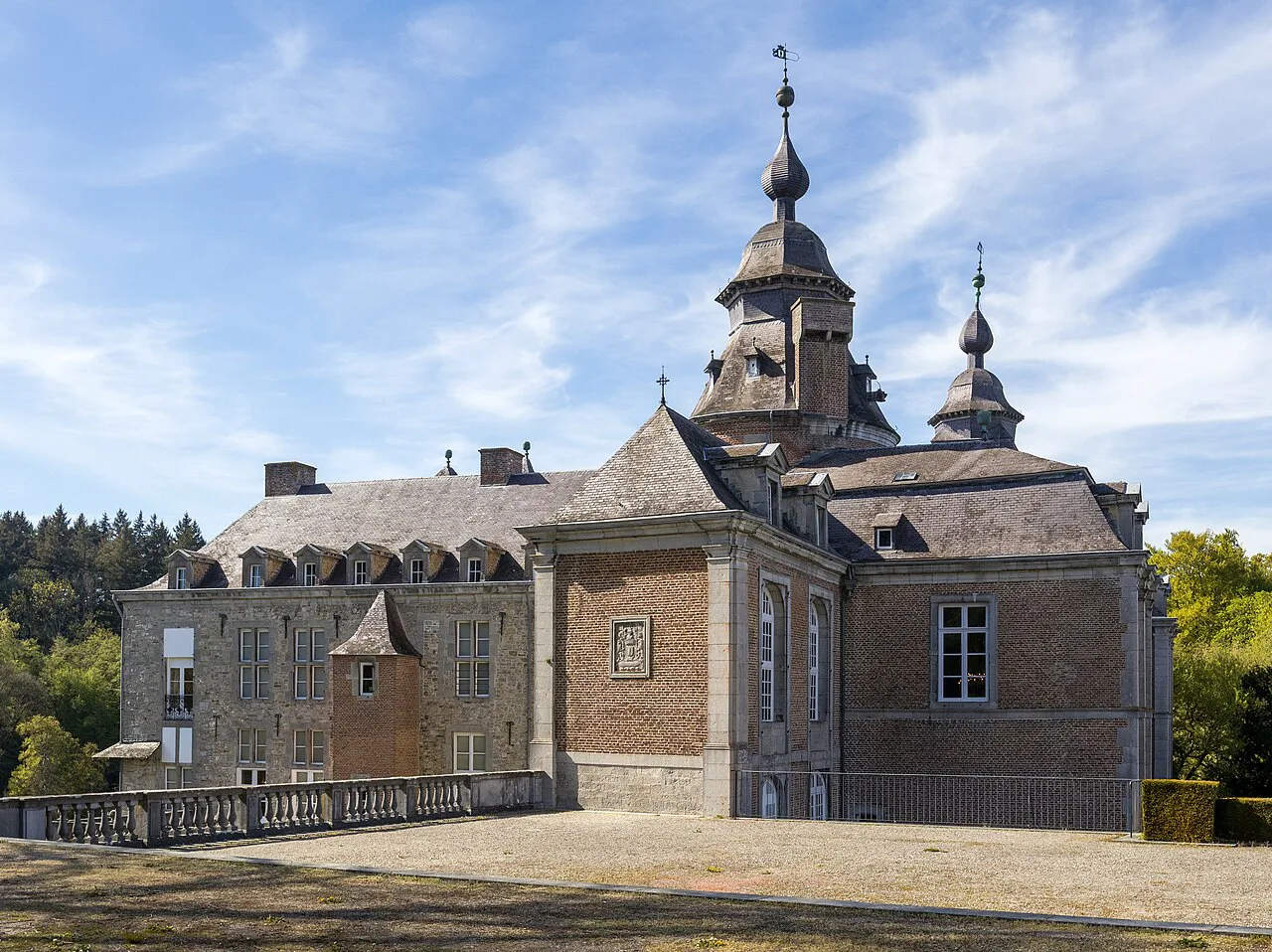 Modave Castle seen from the gardens to the south, Modave.