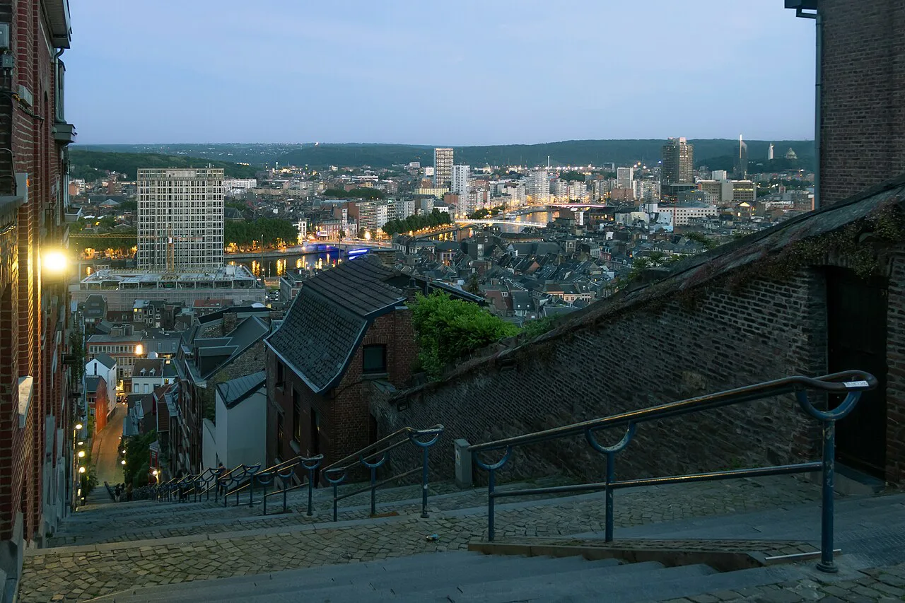 View over Liège from the top of the Montagne de Bueren stairs.