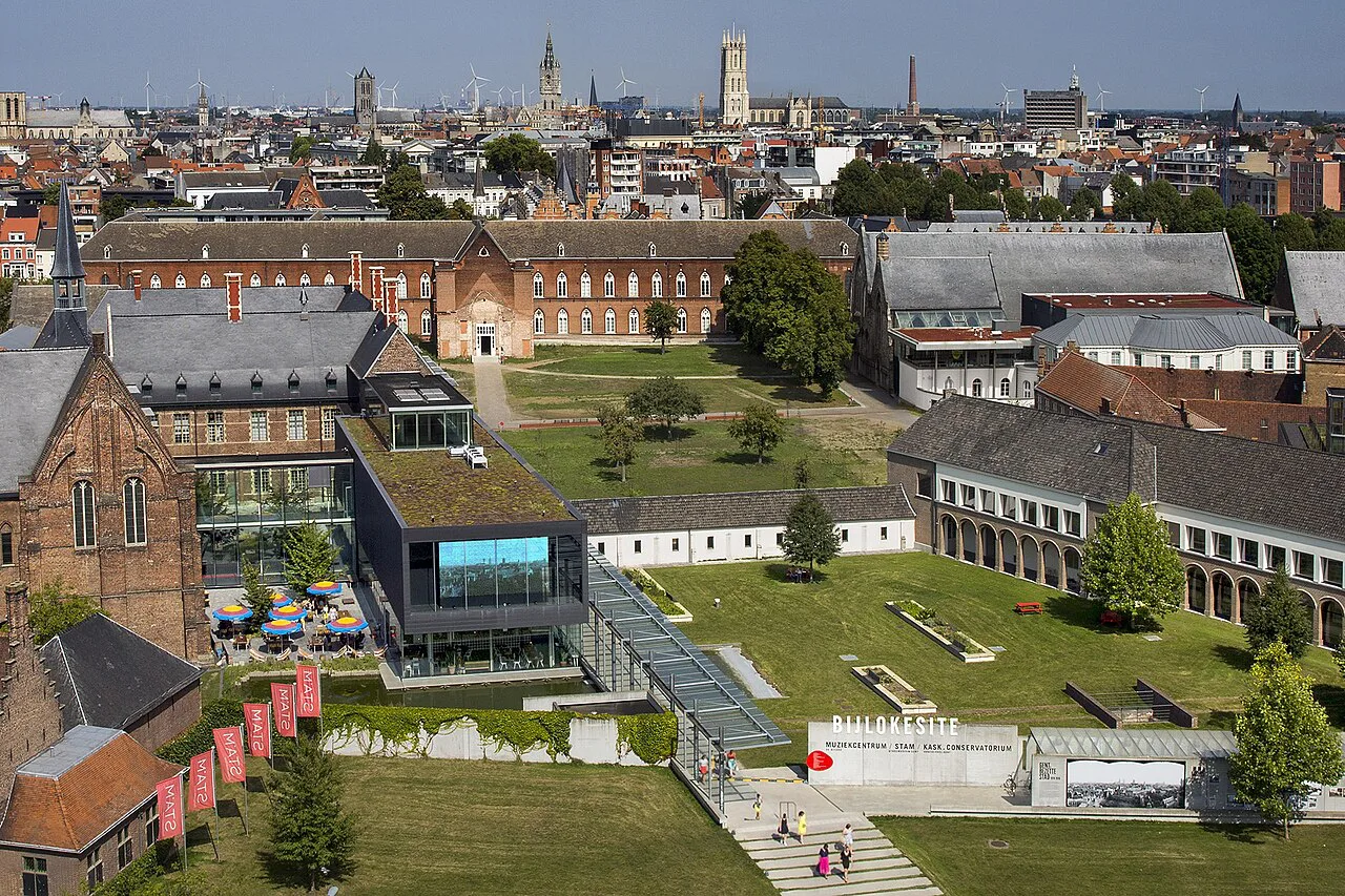 The STAM city museum on the Bijloke site, with the towers of Ghent beyond.