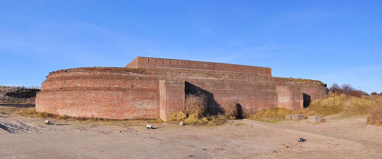The brick ramparts of Fort Napoleon in the dunes at Ostend.