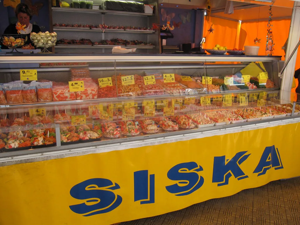 A seafood stall during the Oostende voor Anker festival, Ostend.
