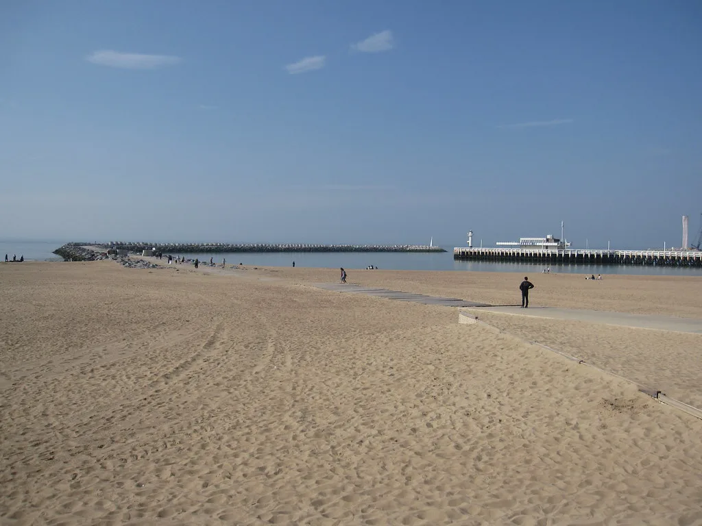 The beach and breakwater at Ostend.