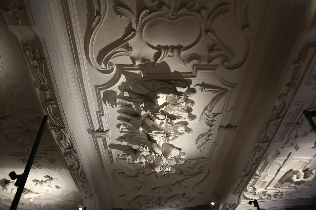Ornate stucco ceiling decoration inside Park Abbey, Leuven.