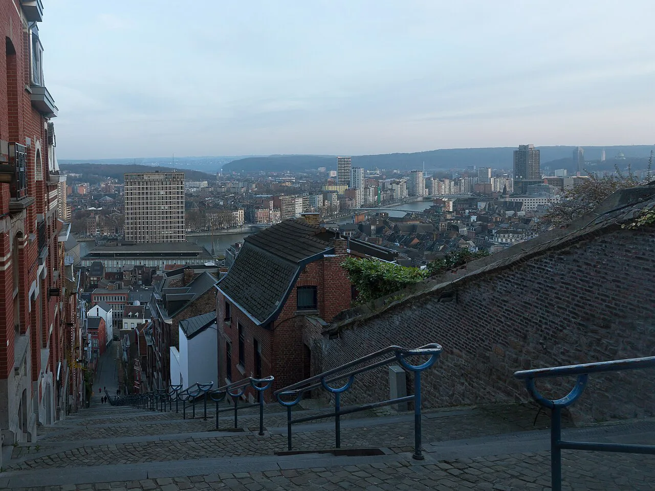 The view over Liège from the steps of the Montagne de Bueren.