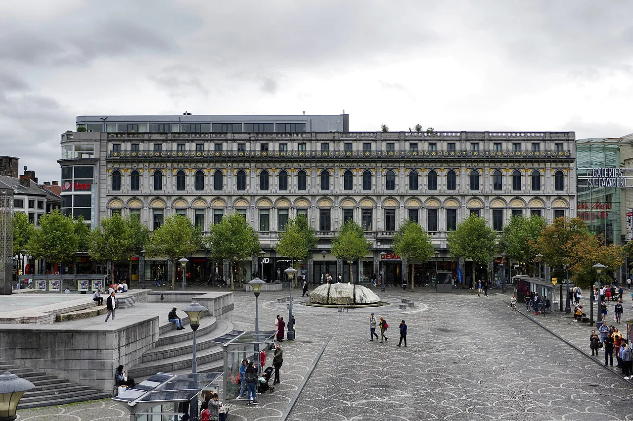 The paved expanse of Place Saint-Lambert, Liège.