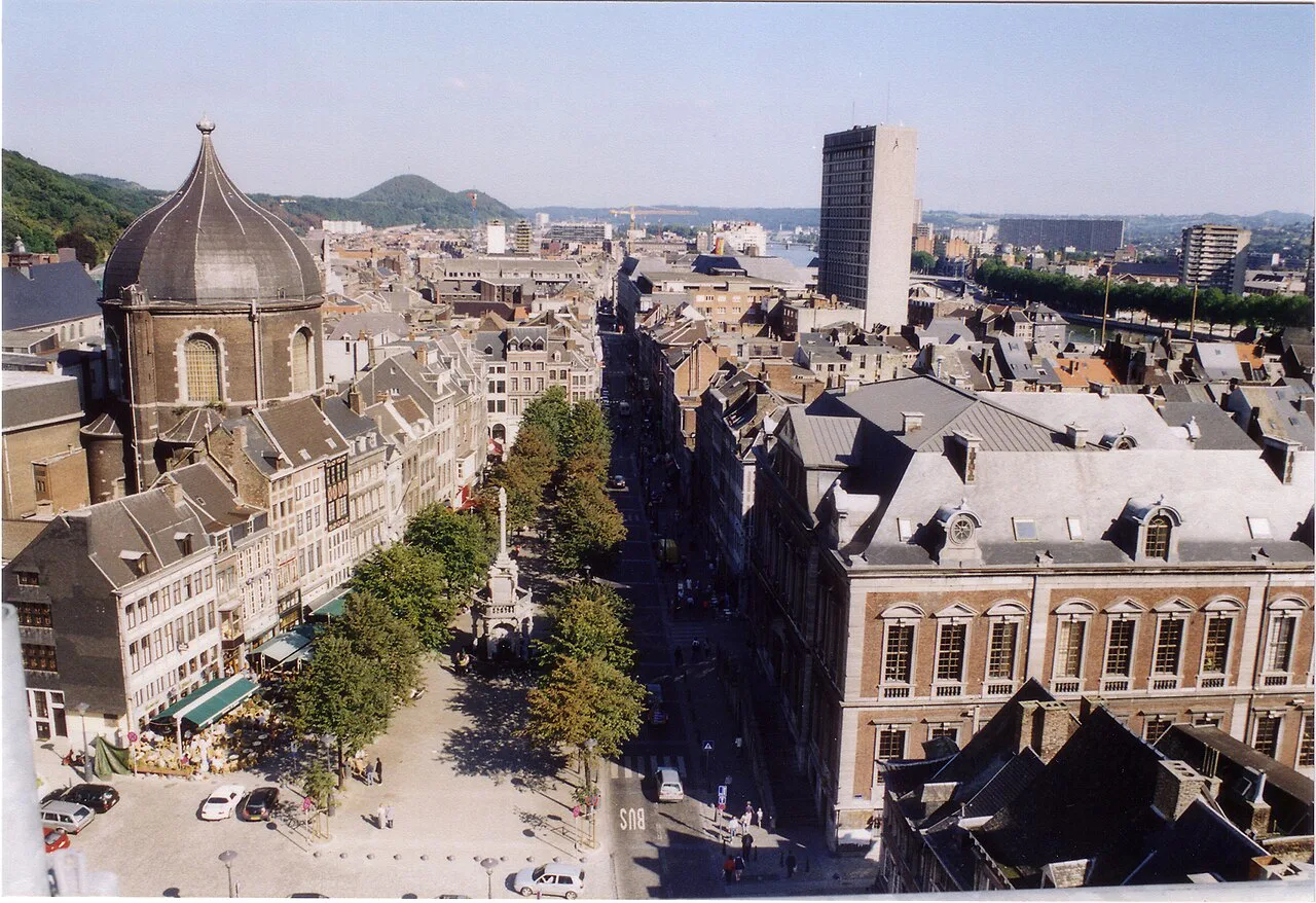 The Place du Marché and its Perron seen from above Place Saint-Lambert, Liège.