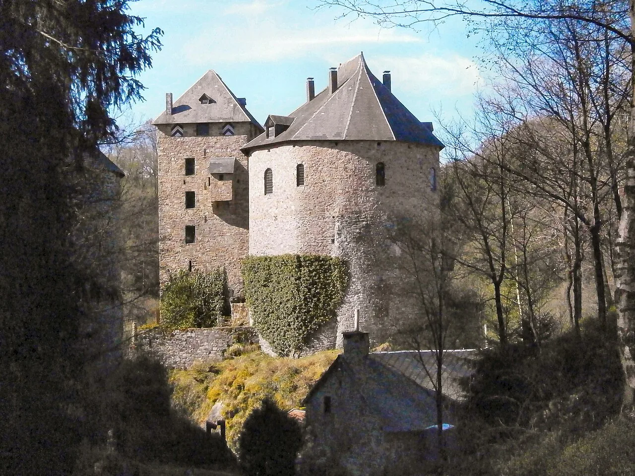 Reinhardstein Castle among the trees of its wooded valley, Ovifat.