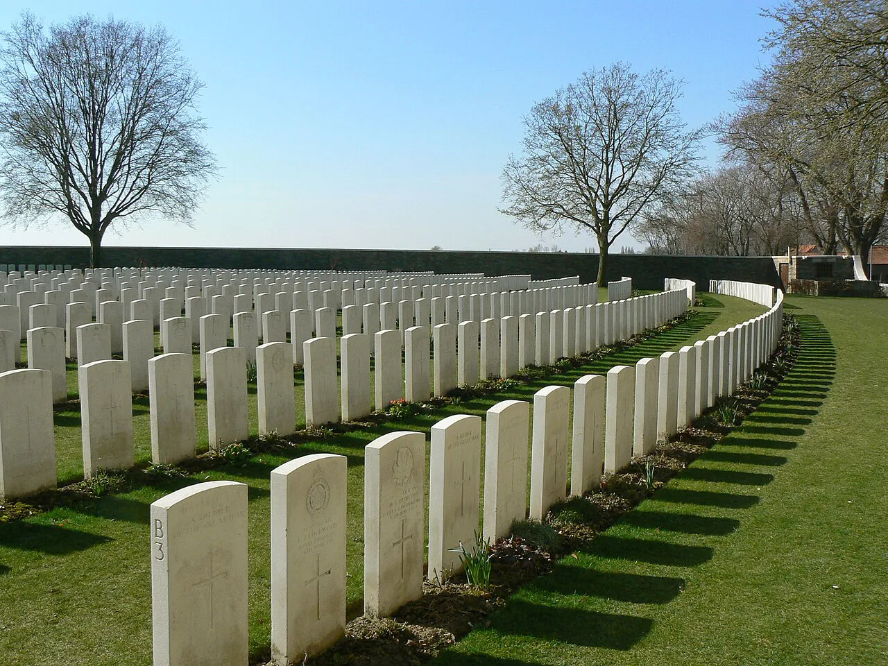 Rows of headstones at Sanctuary Wood Cemetery, near Ypres.