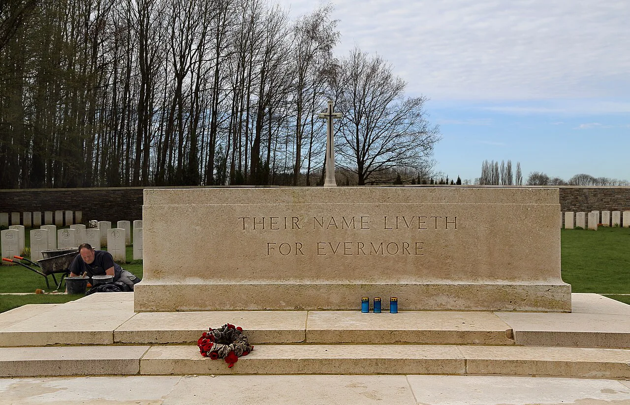 The Stone of Remembrance at Sanctuary Wood Cemetery near Hill 62, Zillebeke, Ypres.