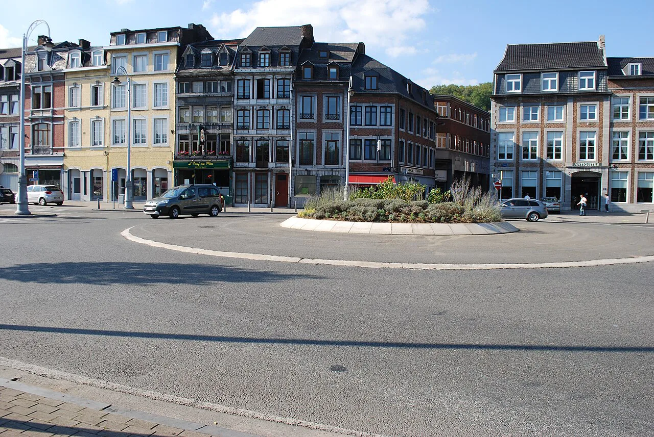Houses facing a roundabout near the Quai de la Batte, Liège.
