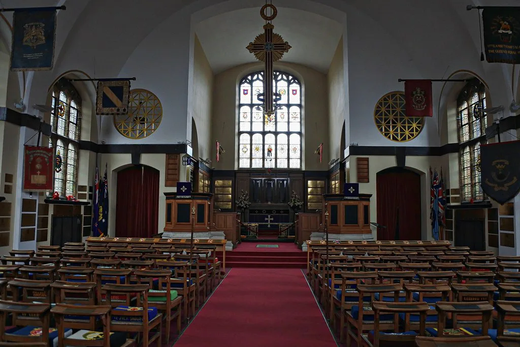 The nave and altar of St George's Memorial Church in Ypres.