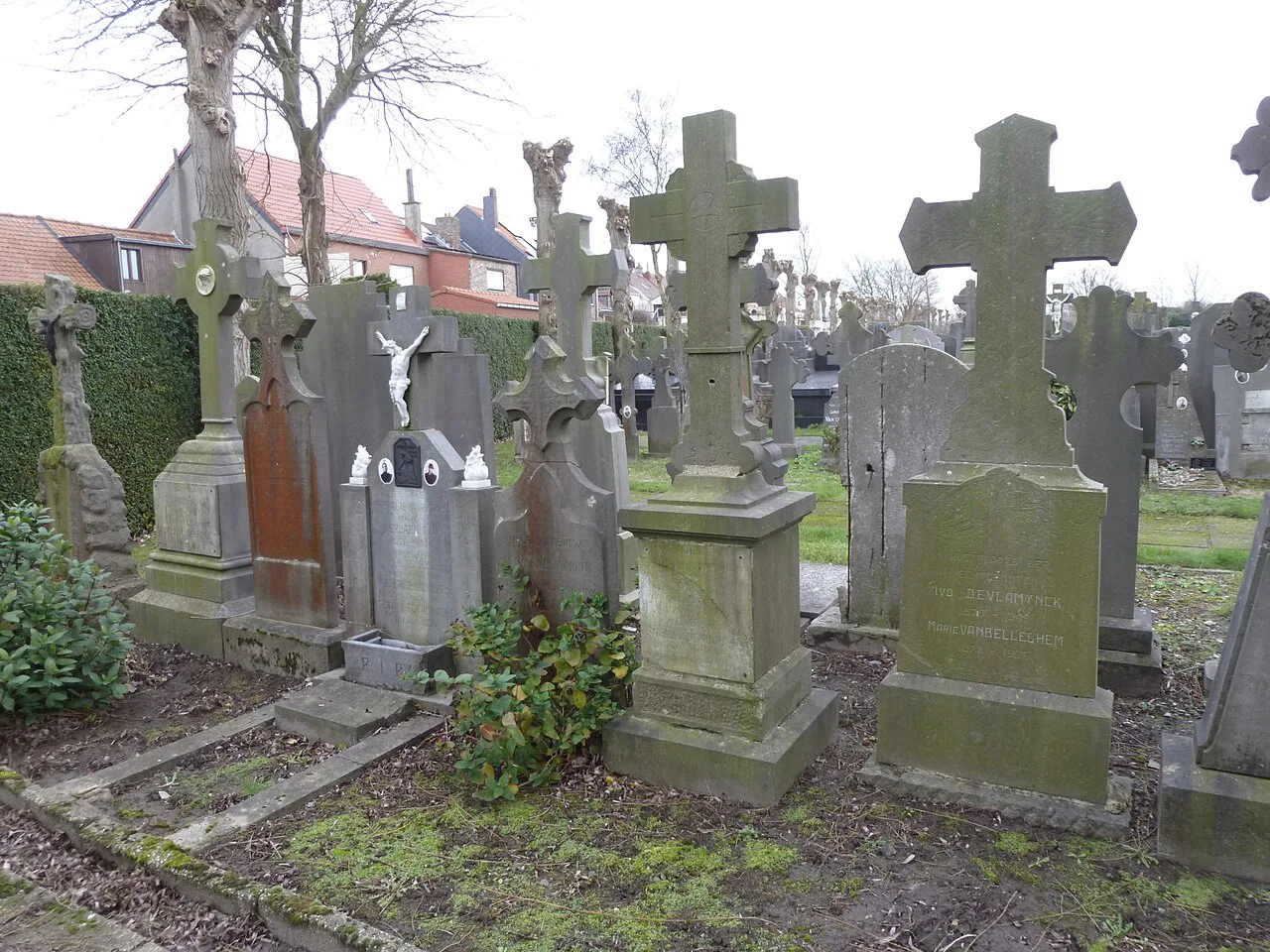 Old grave crosses in the Stene churchyard, Ostend.