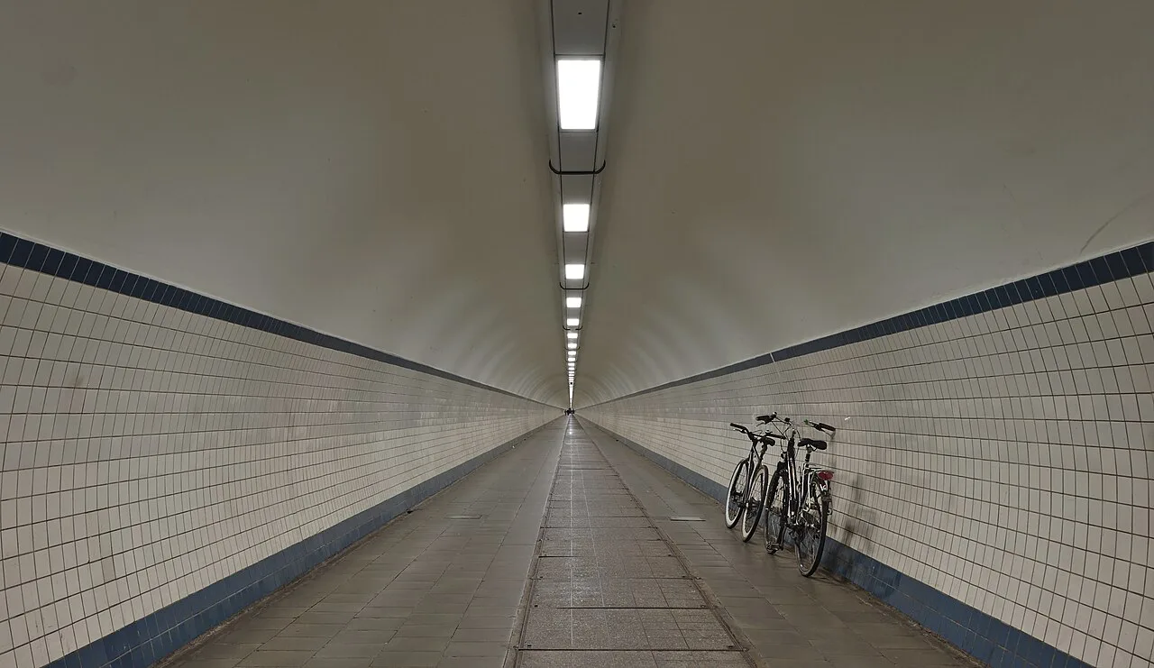 The pedestrian Sint-Annatunnel beneath the Scheldt in Antwerp.