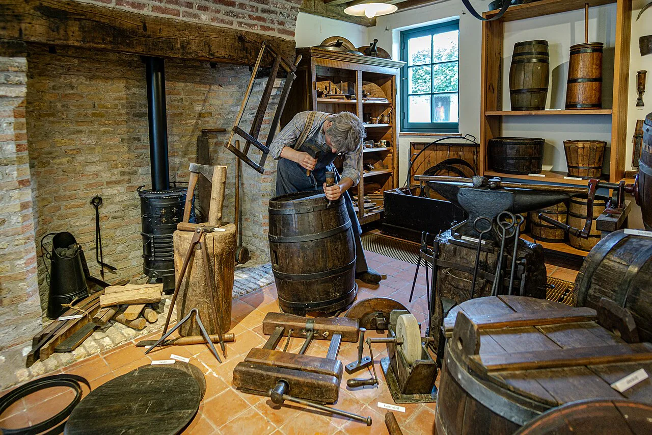 A recreated cooper's workshop in the Folk Museum, Bruges.