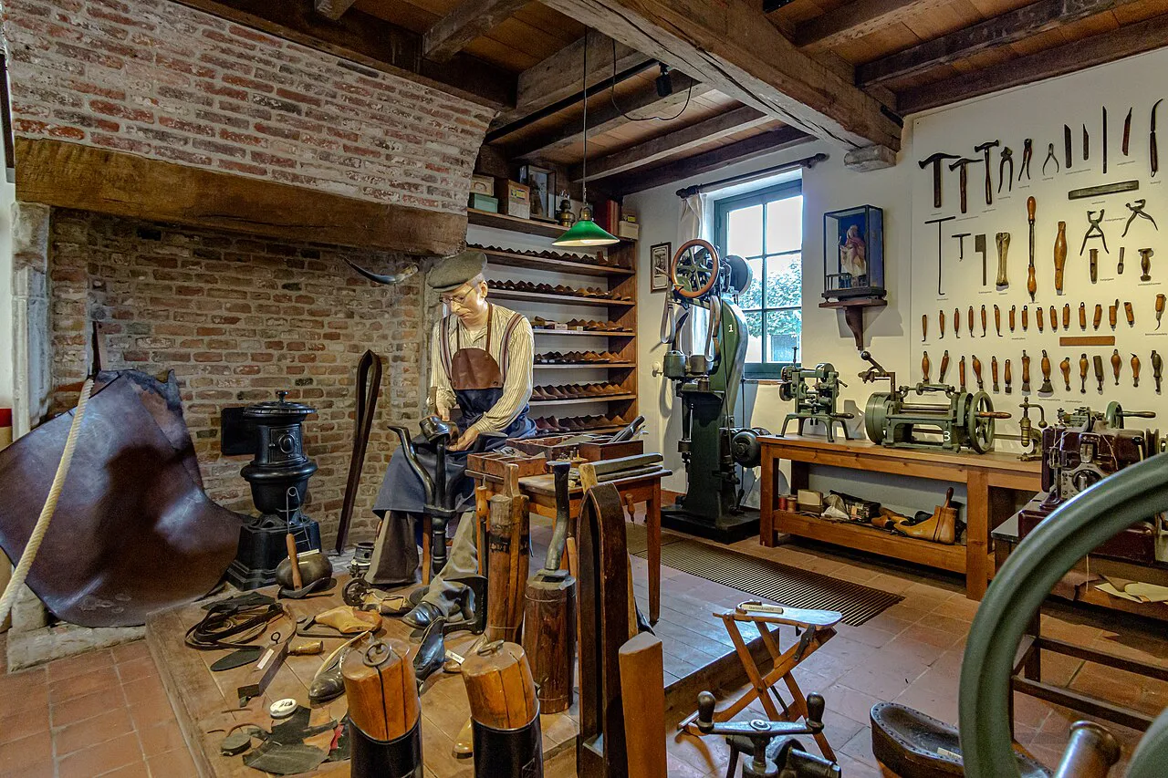 A recreated craftsman's workshop at the Museum of Folk Life in Bruges.