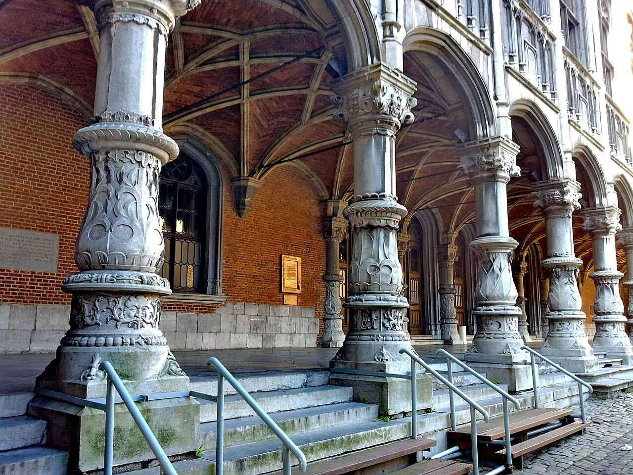 Carved columns in the inner courtyard of the Prince-Bishops' Palace, Liège.