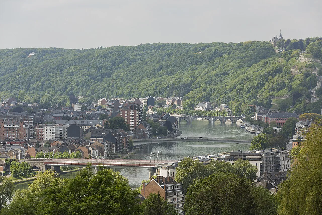 Bridges over the Meuse in Namur, seen from the hillside above the town.