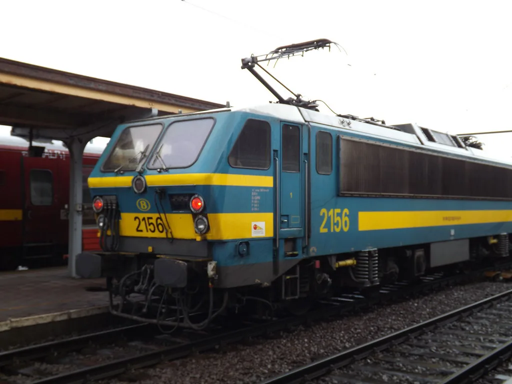 A Belgian electric locomotive at Tournai station.