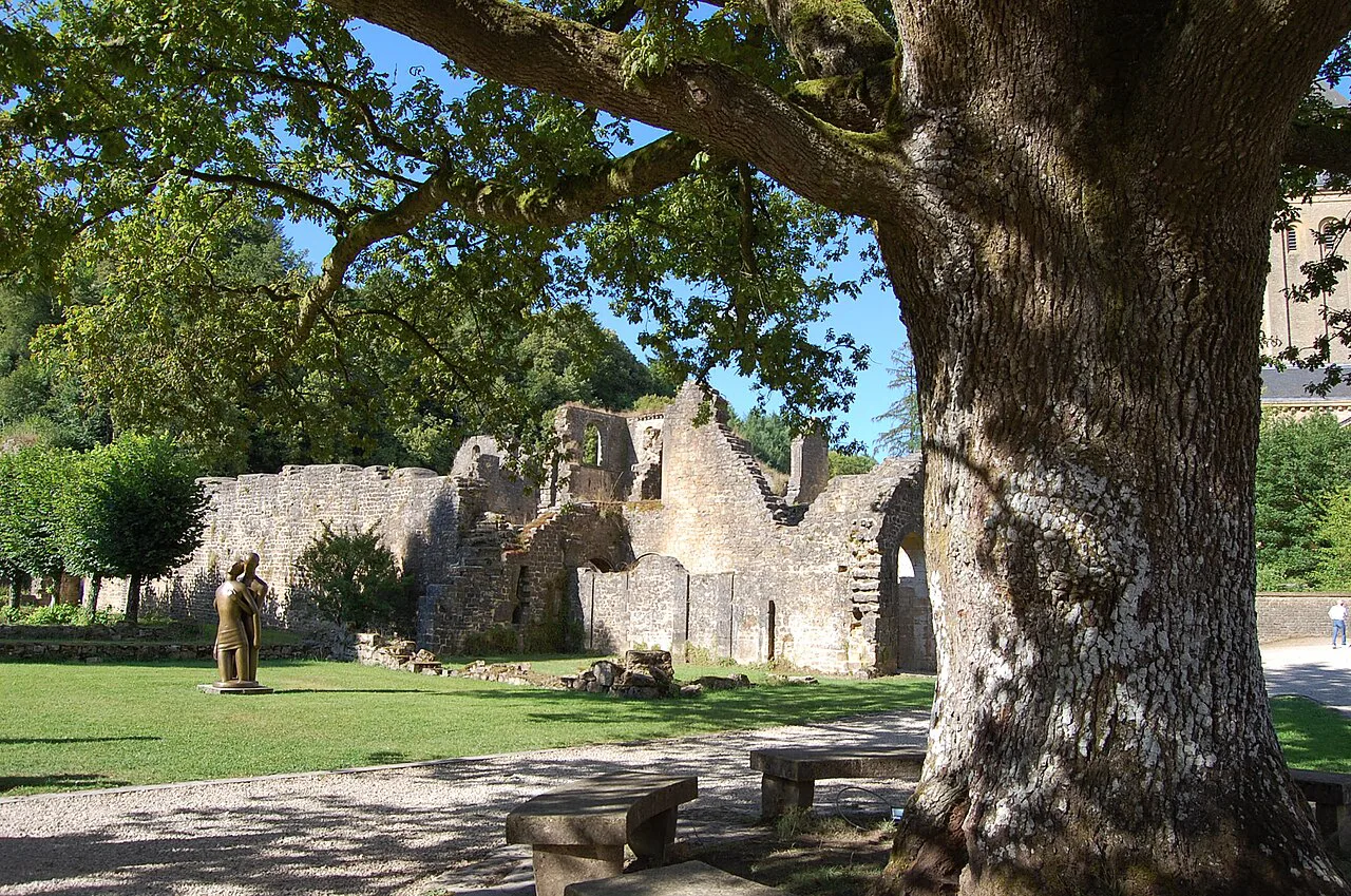 The ruined cloister of the old abbey at Orval, in the Gaume.