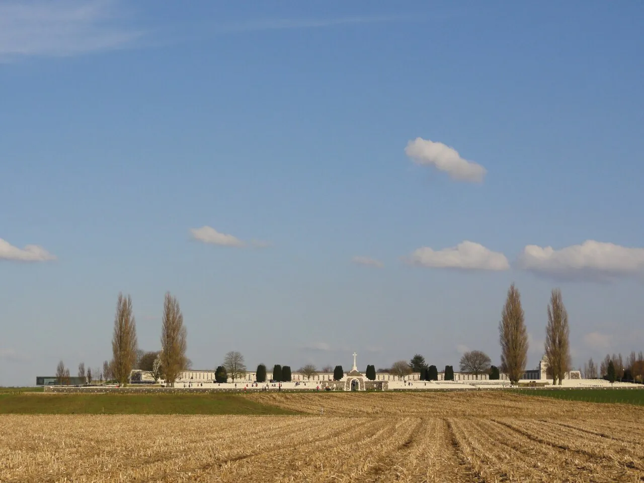 Tyne Cot Cemetery seen across the fields near Passendale, Zonnebeke.