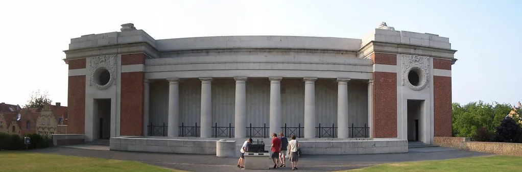 A wide view of the Menin Gate memorial, Ypres.