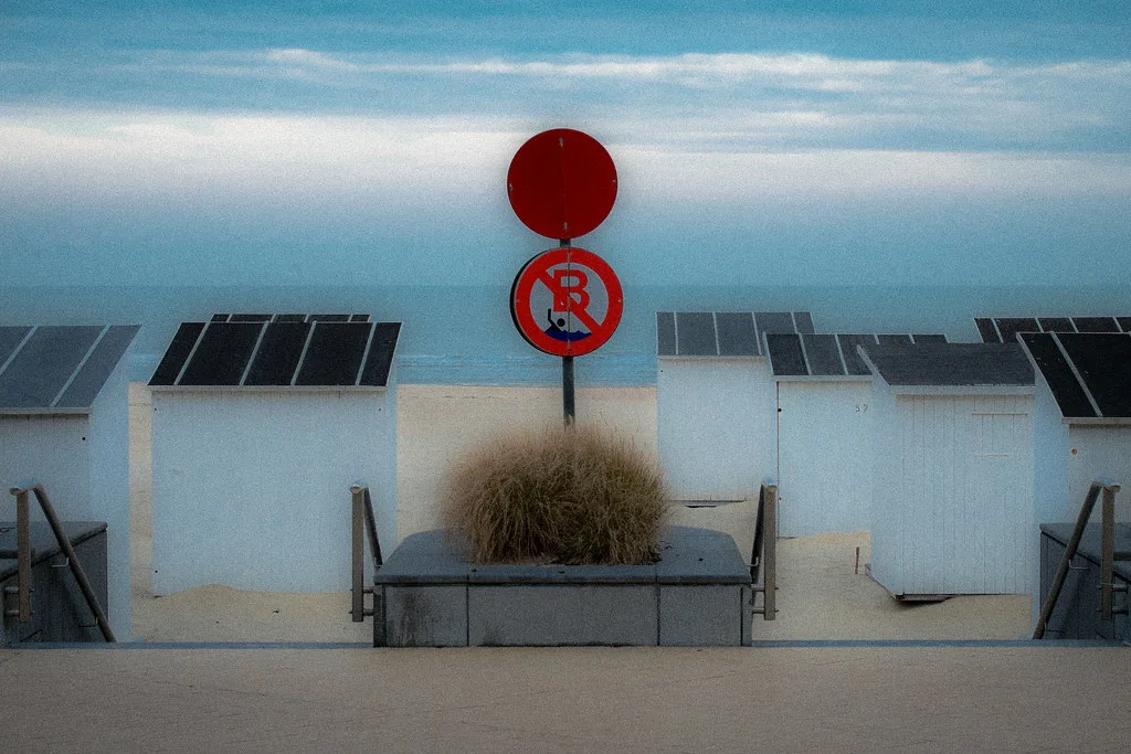 Beach cabins on the sand in Ostend.