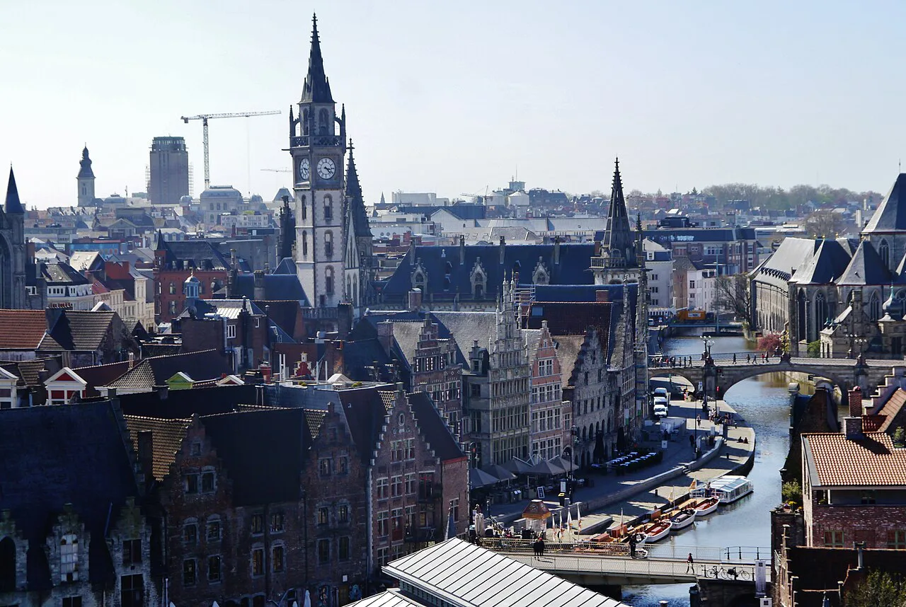 The rooftops and towers of Ghent seen from Gravensteen Castle.