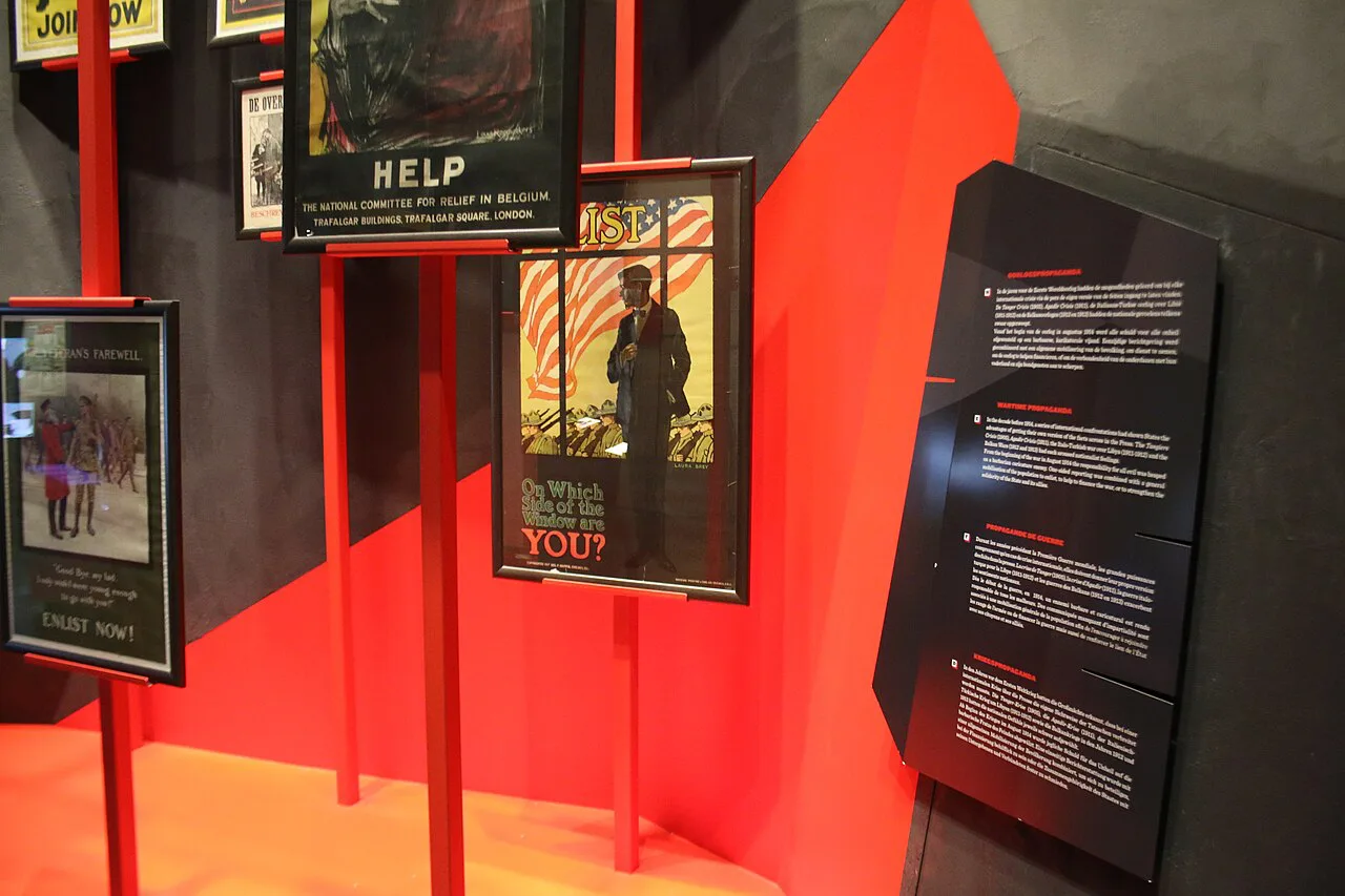 First World War propaganda posters on display at the In Flanders Fields Museum, Ypres.
